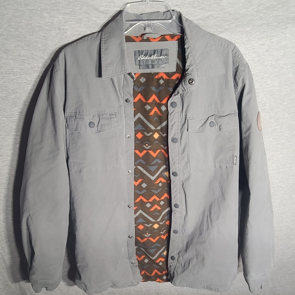 EDDIE BAUER TWILL JACKET LEGEND FLEECE LINED Gray, MEDIUM Exceptional Clean